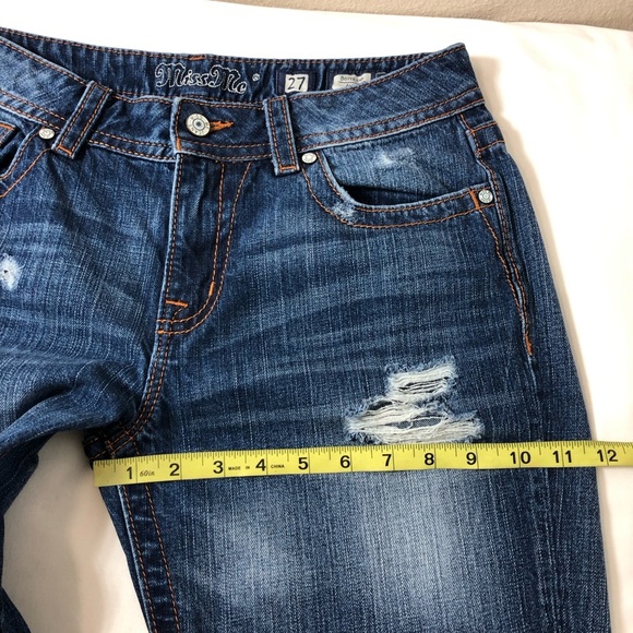 Miss Me Jeans Cotton Distress Ripped Blue Wash MidRise Boyfriend Ankle Jeans 27 - Picture 15 of 15